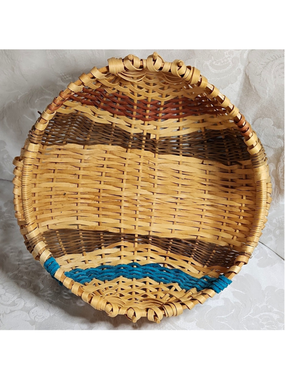 Handcrafted Appalachian Ribbed Basket: Jan Stansell, Teal, Earth Woven Fiber Art